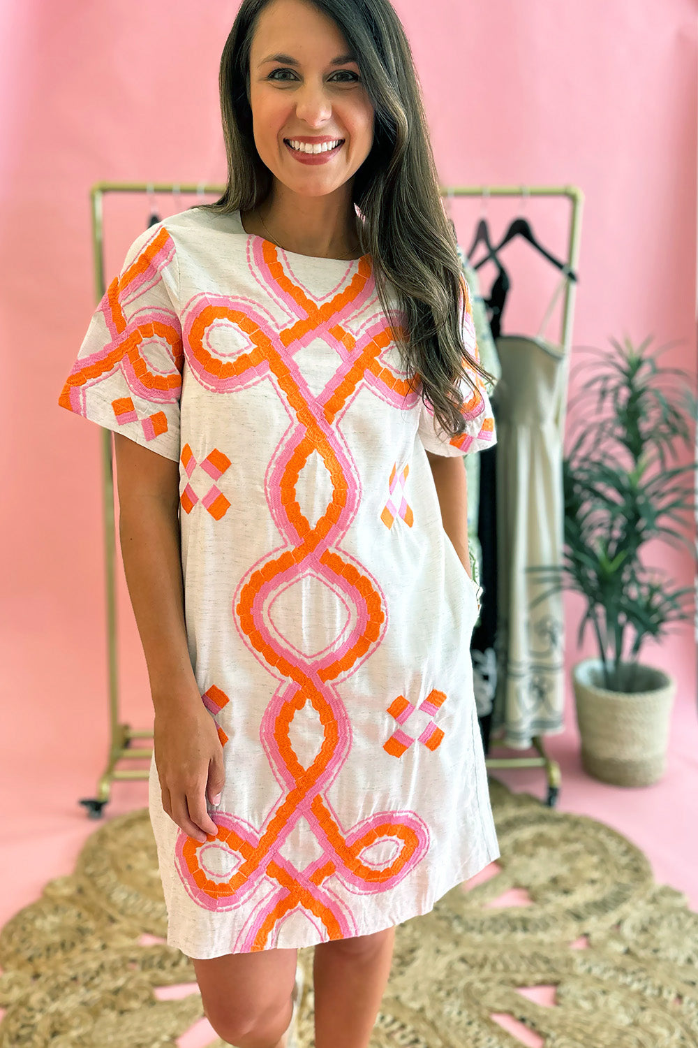 Pink and Orange Embroidered SS Dress