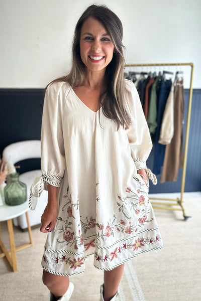 Ecru Floral Embroidered Dress