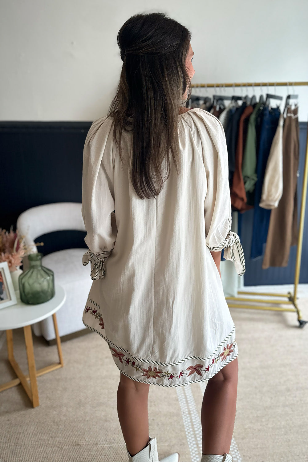 Ecru Floral Embroidered Dress