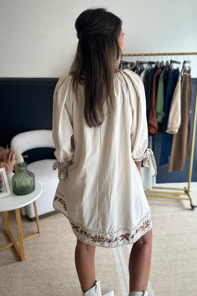 Ecru Floral Embroidered Dress