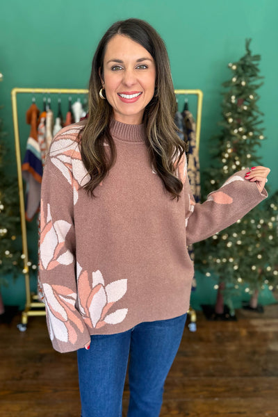 Mocha Floral Wide Sleeve Sweater