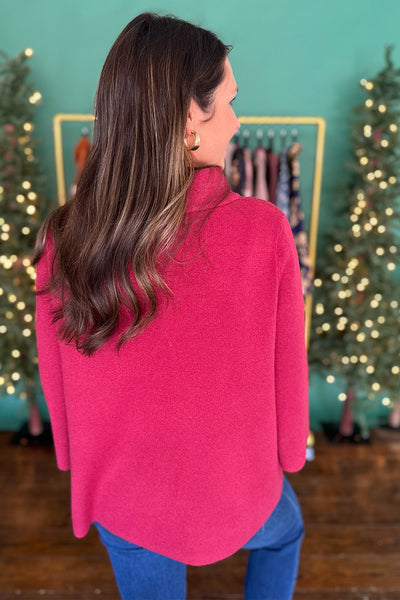 Mock Neck Bell Sleeve Sweater Berry Red