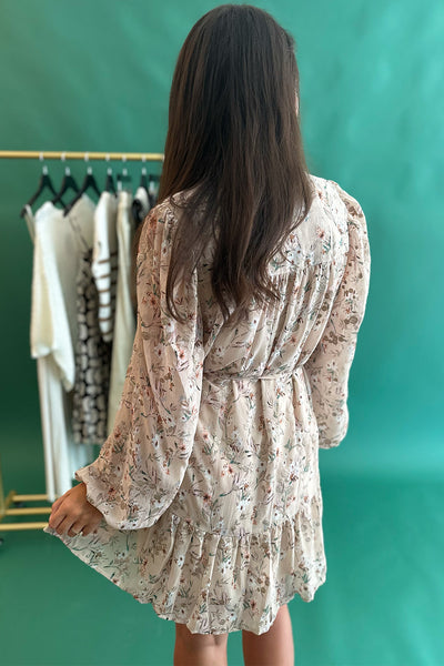 Floral Button High Neck LS Dress