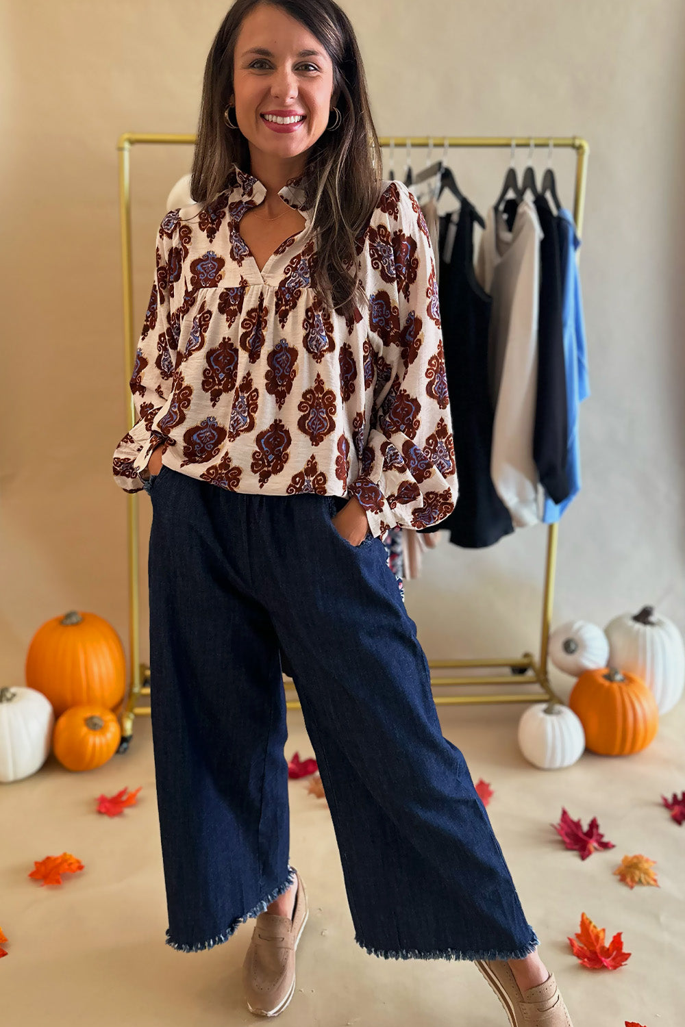 Dark Denim Frayed Hem Stretchy Waist