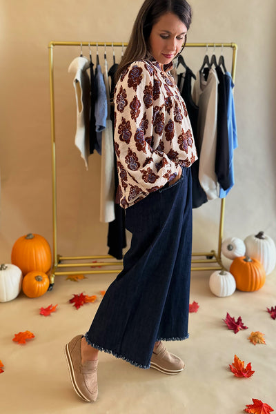 Dark Denim Frayed Hem Stretchy Waist