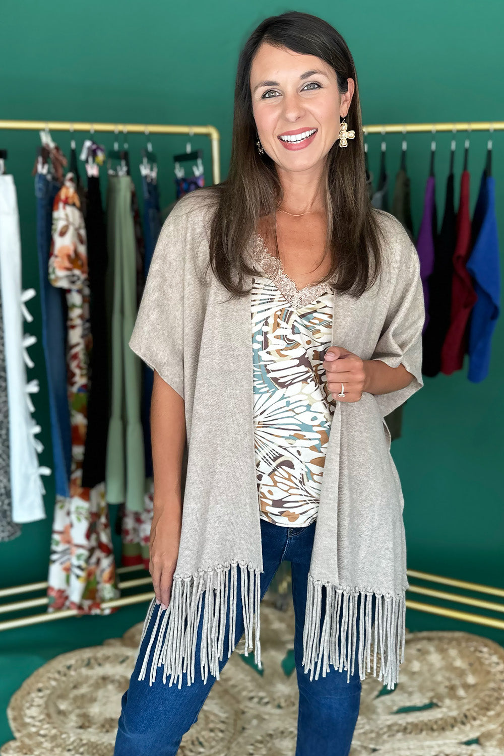 Oatmeal Fringe Hem Cardigan