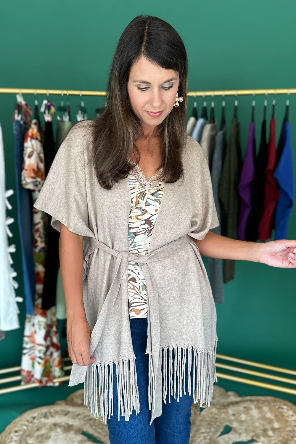 Oatmeal Fringe Hem Cardigan