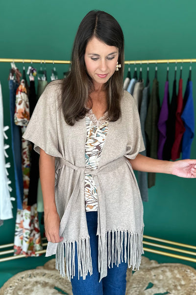 Oatmeal Fringe Hem Cardigan
