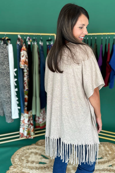 Oatmeal Fringe Hem Cardigan