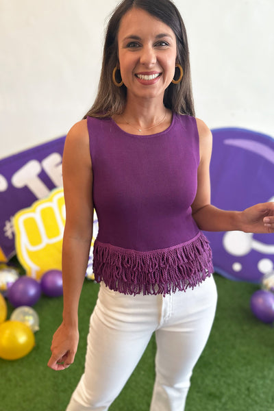 Fringe Hem Sleeveless Top Purple