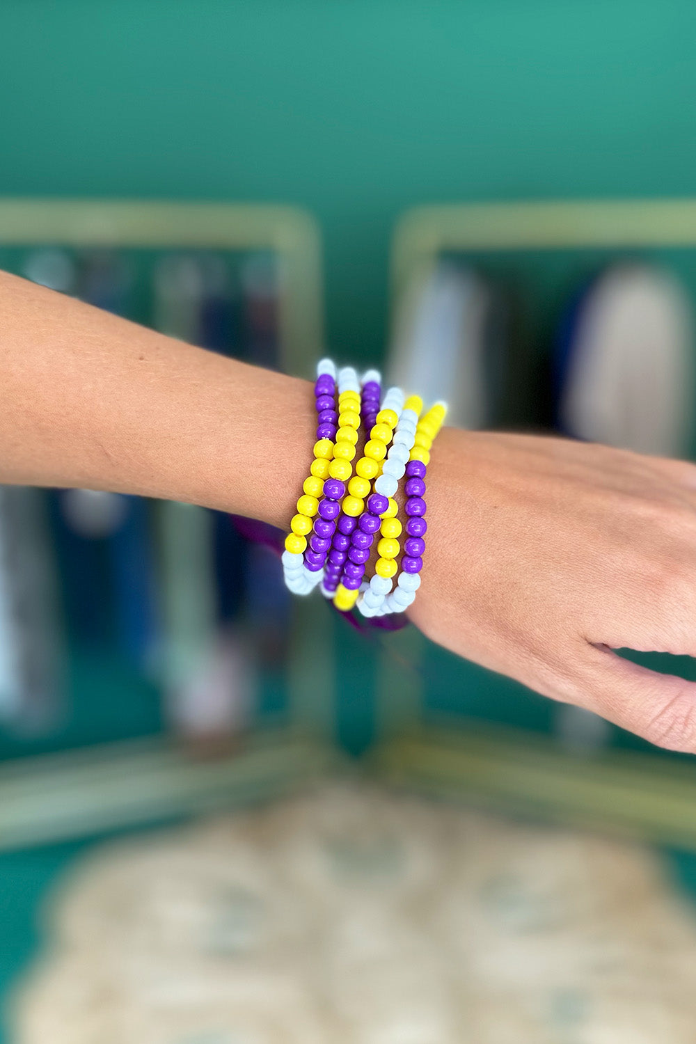 Purple Yellow Game Day Bracelet Stack