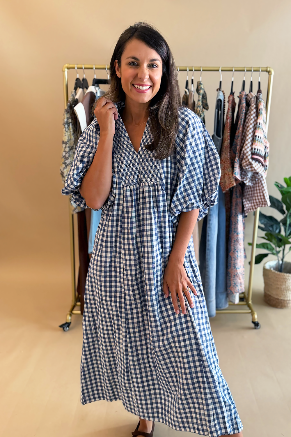 blue gingham dress puff sleeve Midi Tie-Back Size:4 US Men (3 UK/AU) Short puff sleeves Octavia Spencer & Hannah