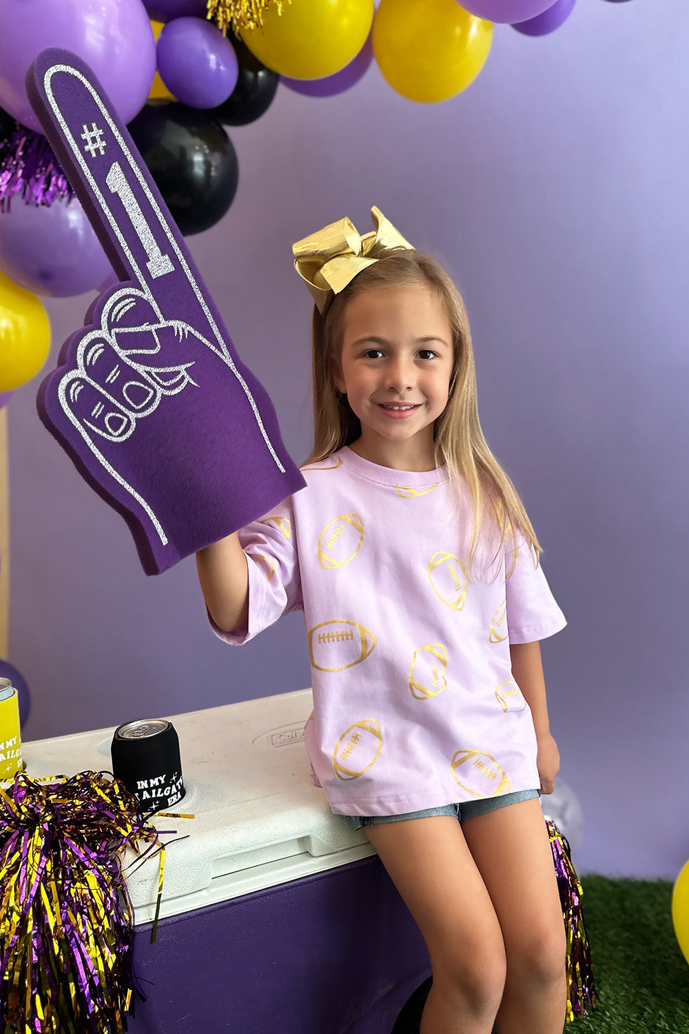 Girls Lavender Football Tee