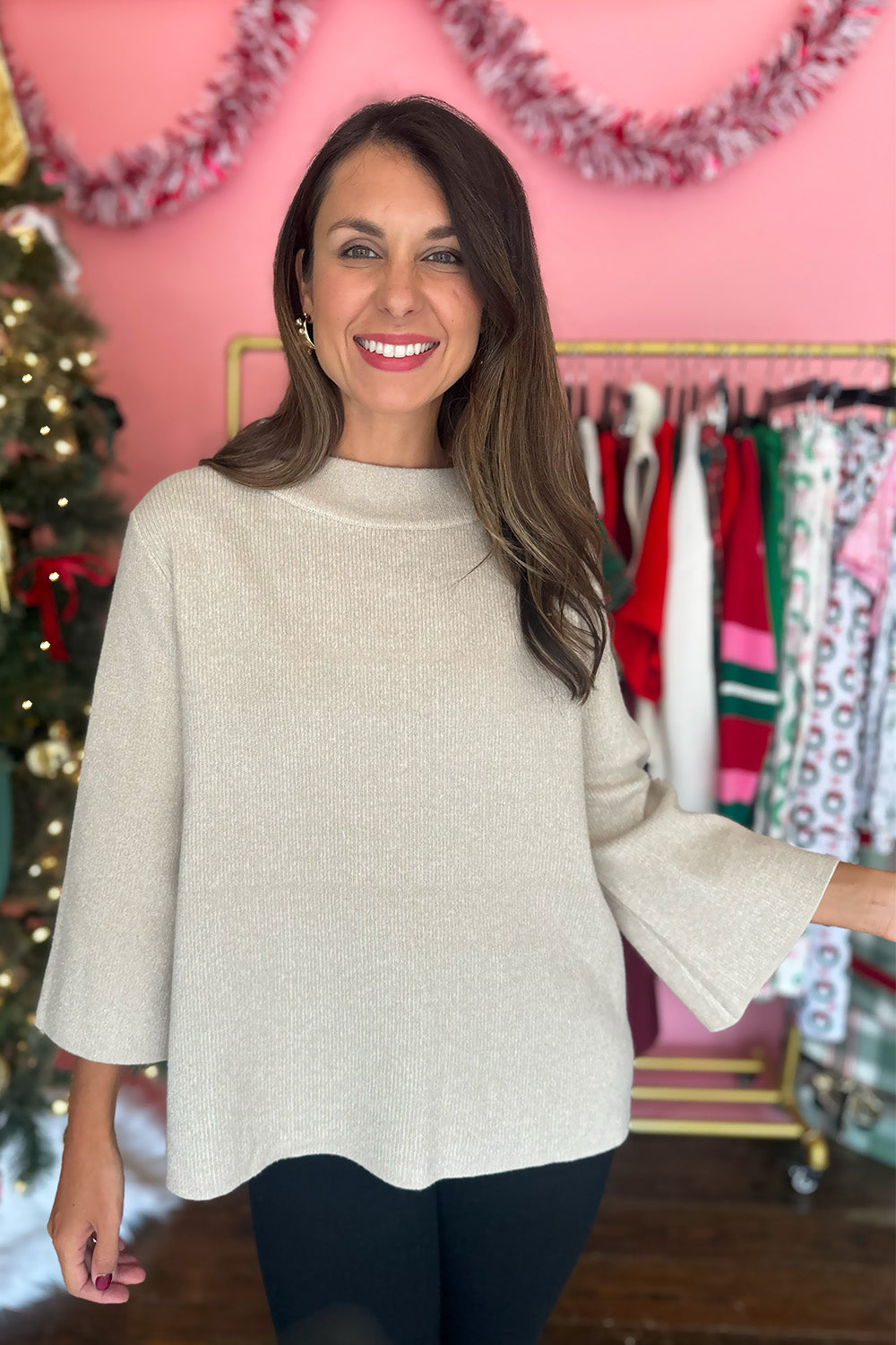 Mock Neck Bell Sleeve Sweater Gold