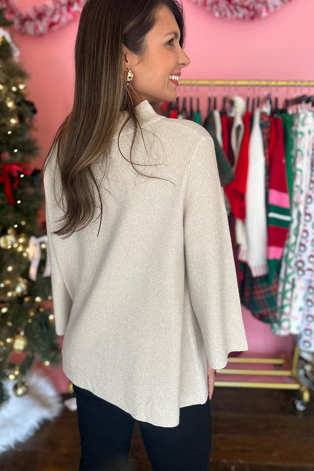 Mock Neck Bell Sleeve Sweater Gold