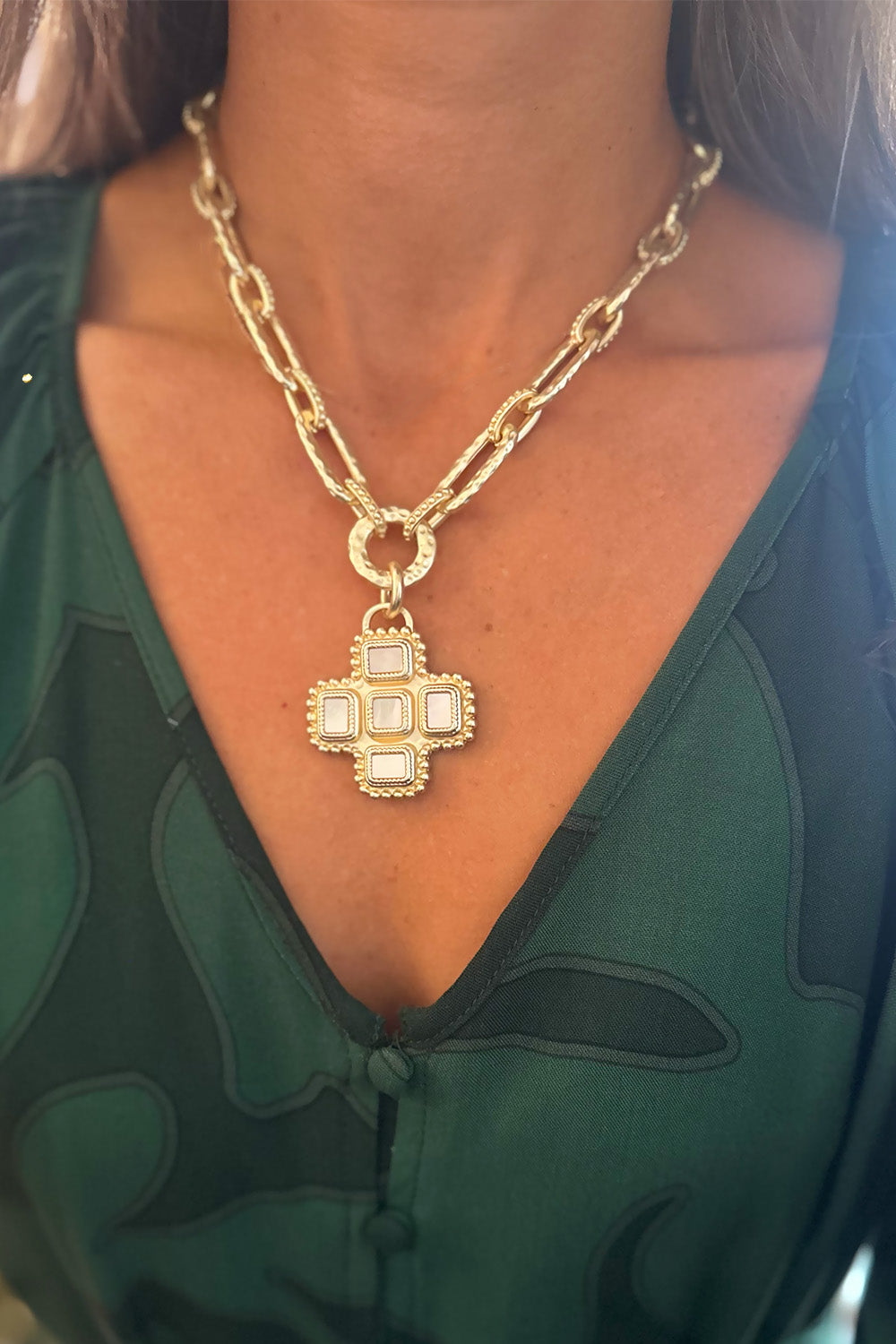 Matte Gold Necklace with Square Cross