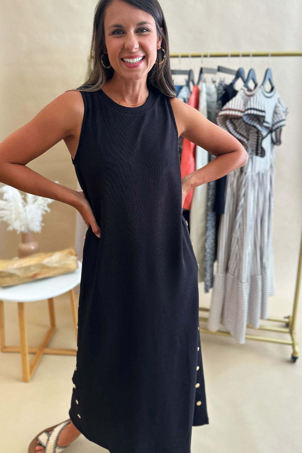 Gold Studded Sleeveless Midi Dress Black