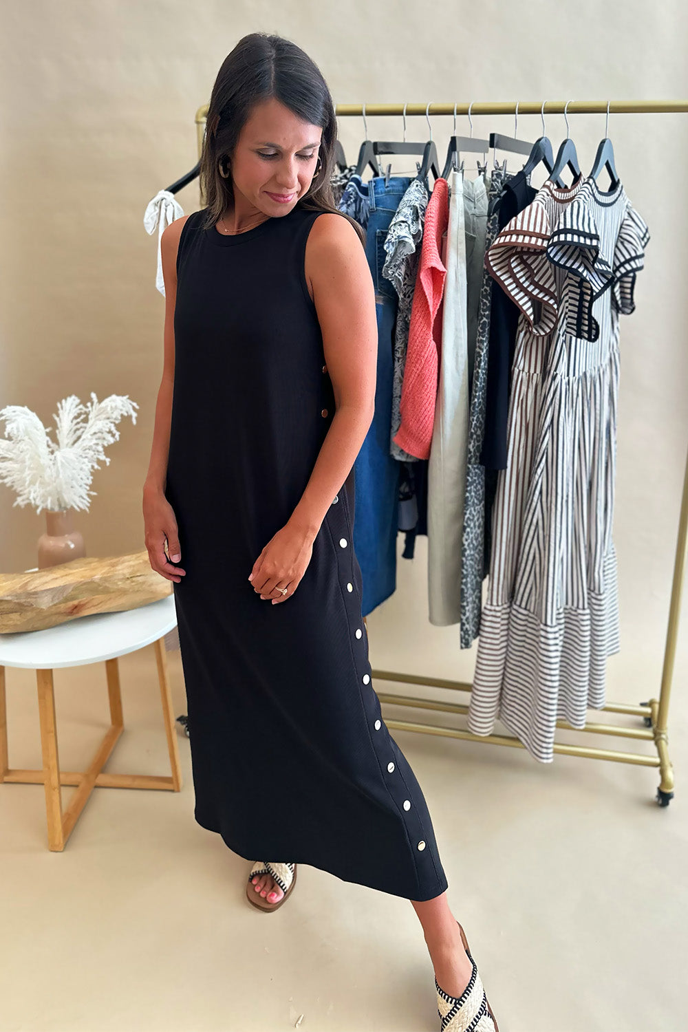 Gold Studded Sleeveless Midi Dress Black