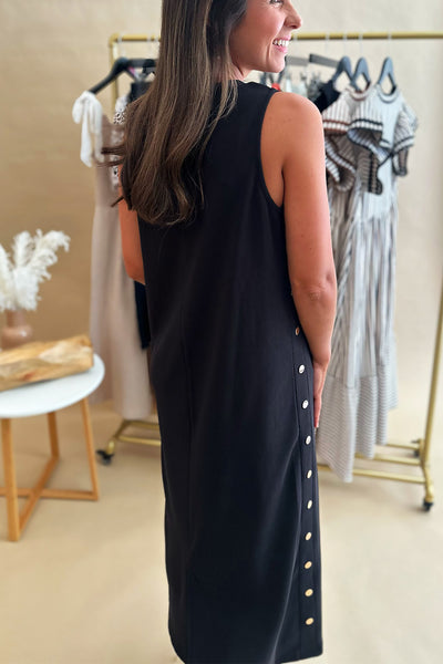 Gold Studded Sleeveless Midi Dress Black