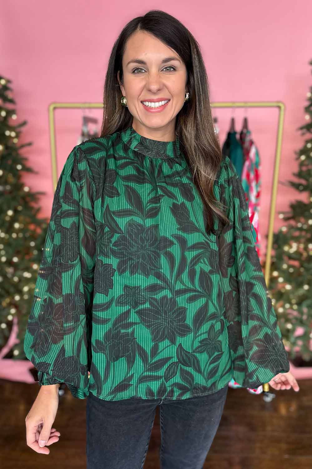 Green and Black High Neck Blouse