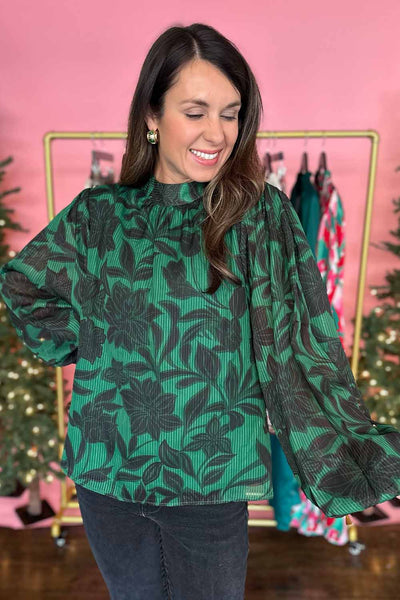 Green and Black High Neck Blouse