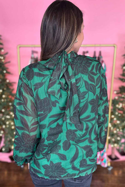 Green and Black High Neck Blouse