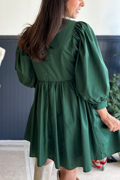 Green Bow Front LS Dress