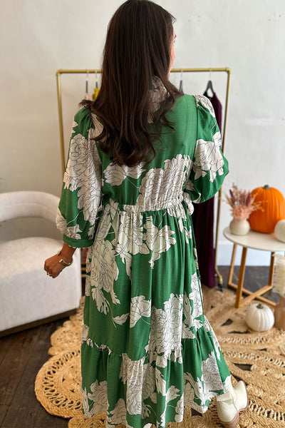 Green Floral Collared Dress