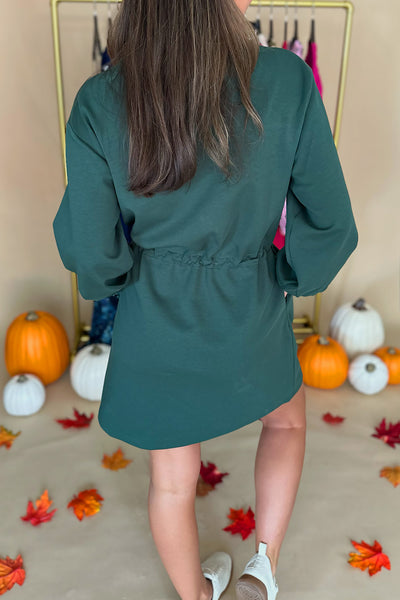 Drawstring Waist LS Dress Green