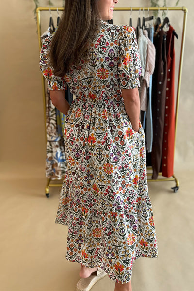 Floral SS Button Down Tie Waist Dress