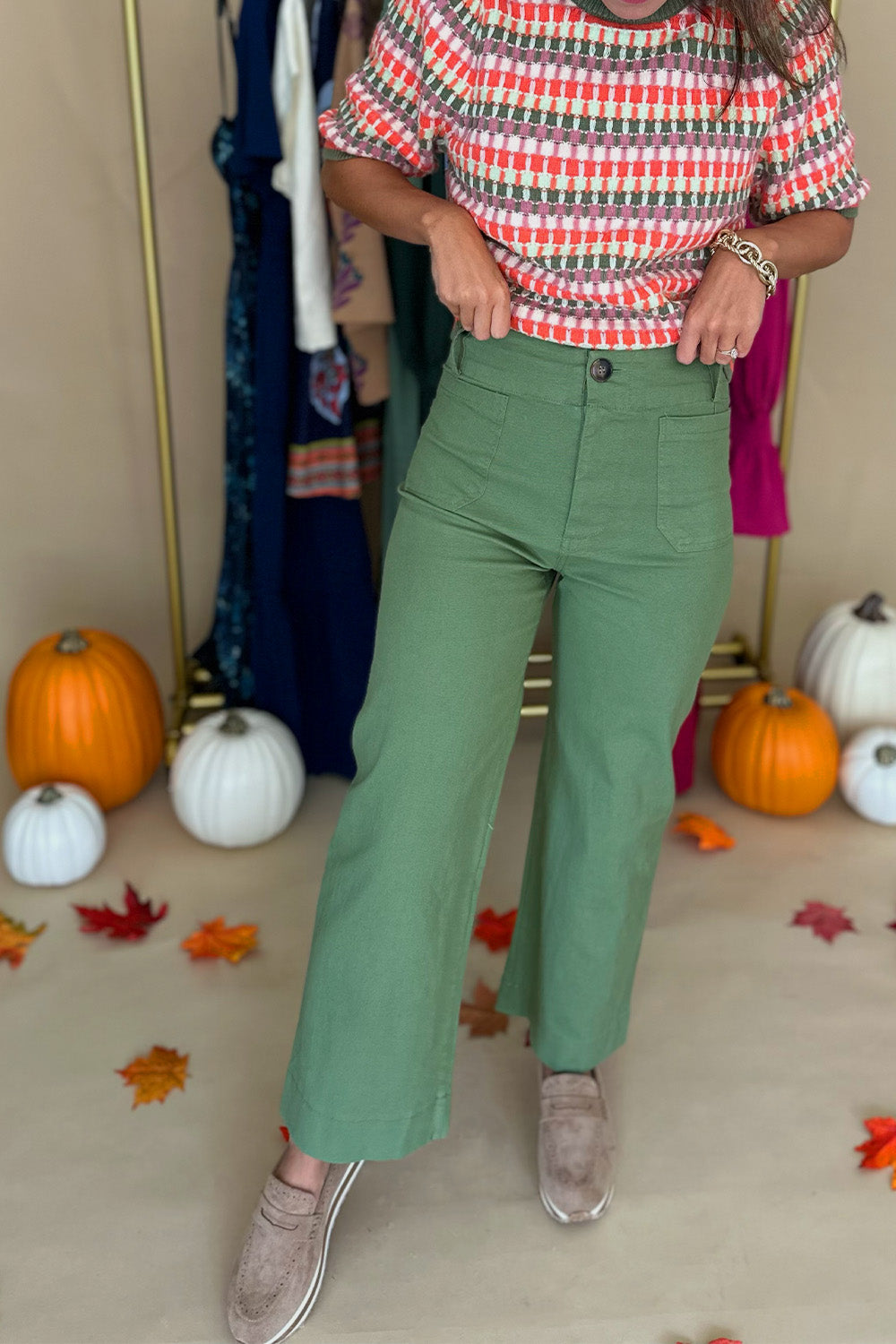 Green Wide Leg Crop Pants