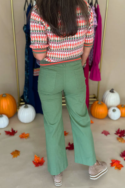 Green Wide Leg Crop Pants