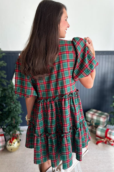 Green Plaid Bow Front Dress