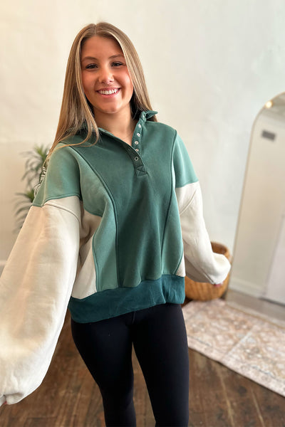 Color Block Pullover Sweatshirt Green