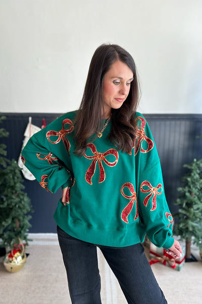 Green Sequin Christmas Bows Sweatshirt