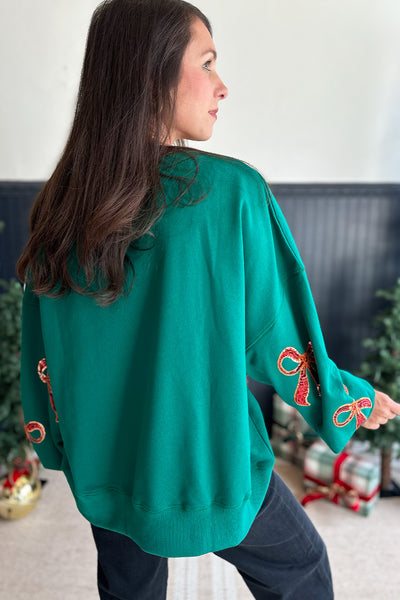 Green Sequin Christmas Bows Sweatshirt