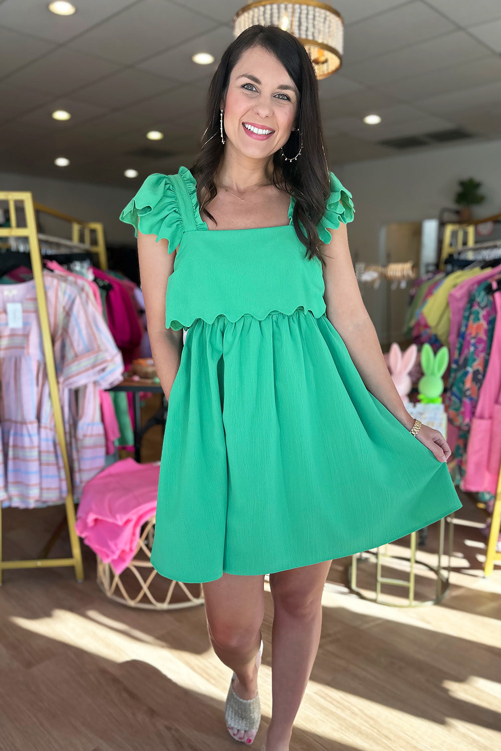 Green Scallop Strap Dress