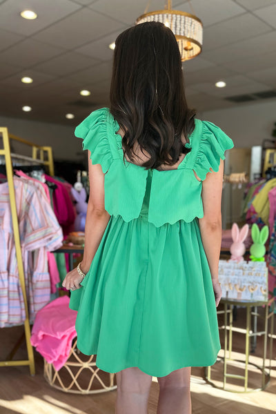 Green Scallop Strap Dress