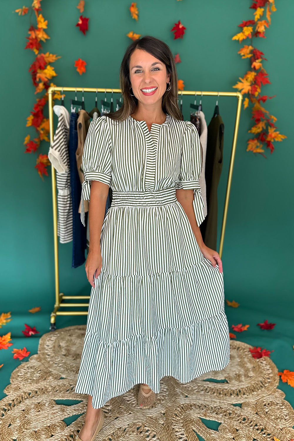 Green Stripe Tie Side Midi