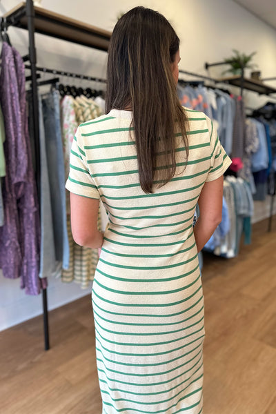 Green Stripe Twist Waist Midi Dress