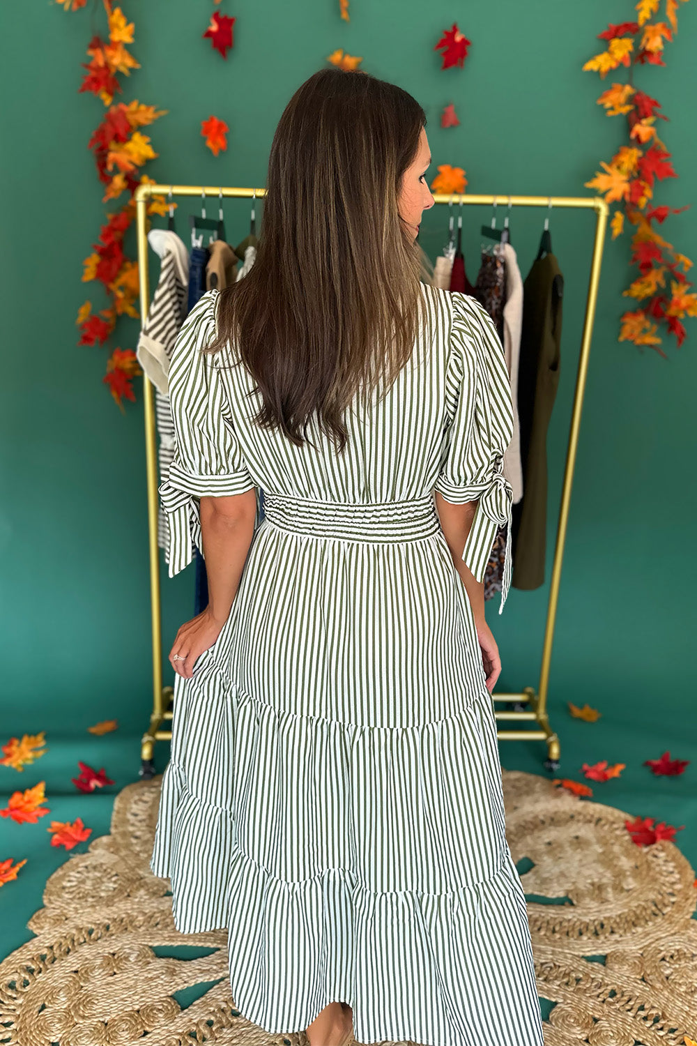 Green Stripe Tie Side Midi