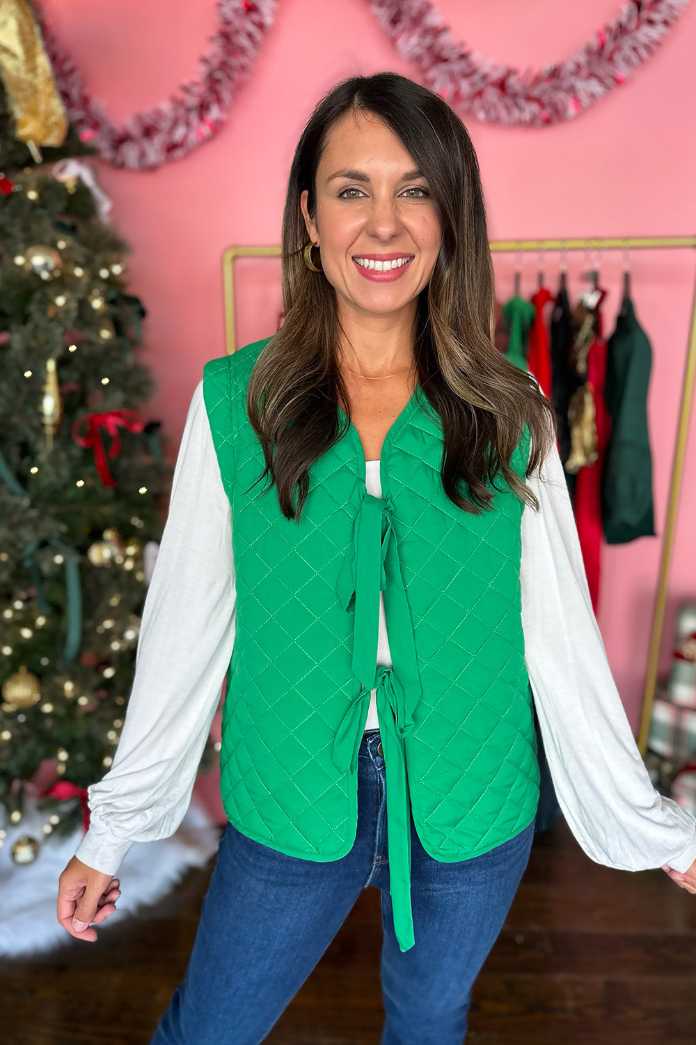 Quilted Tie Vest Green
