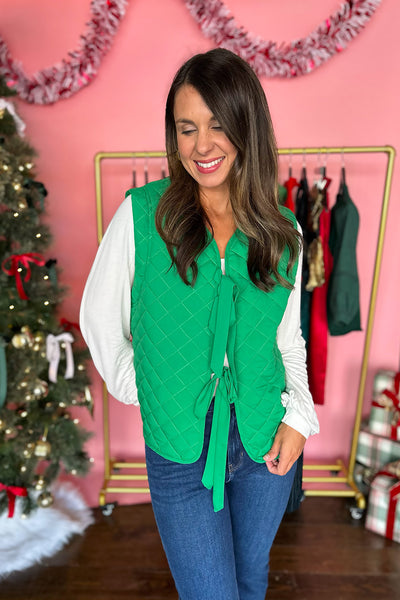 Quilted Tie Vest Green