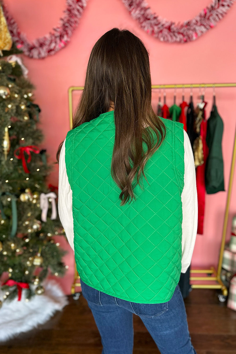 Quilted Tie Vest Green