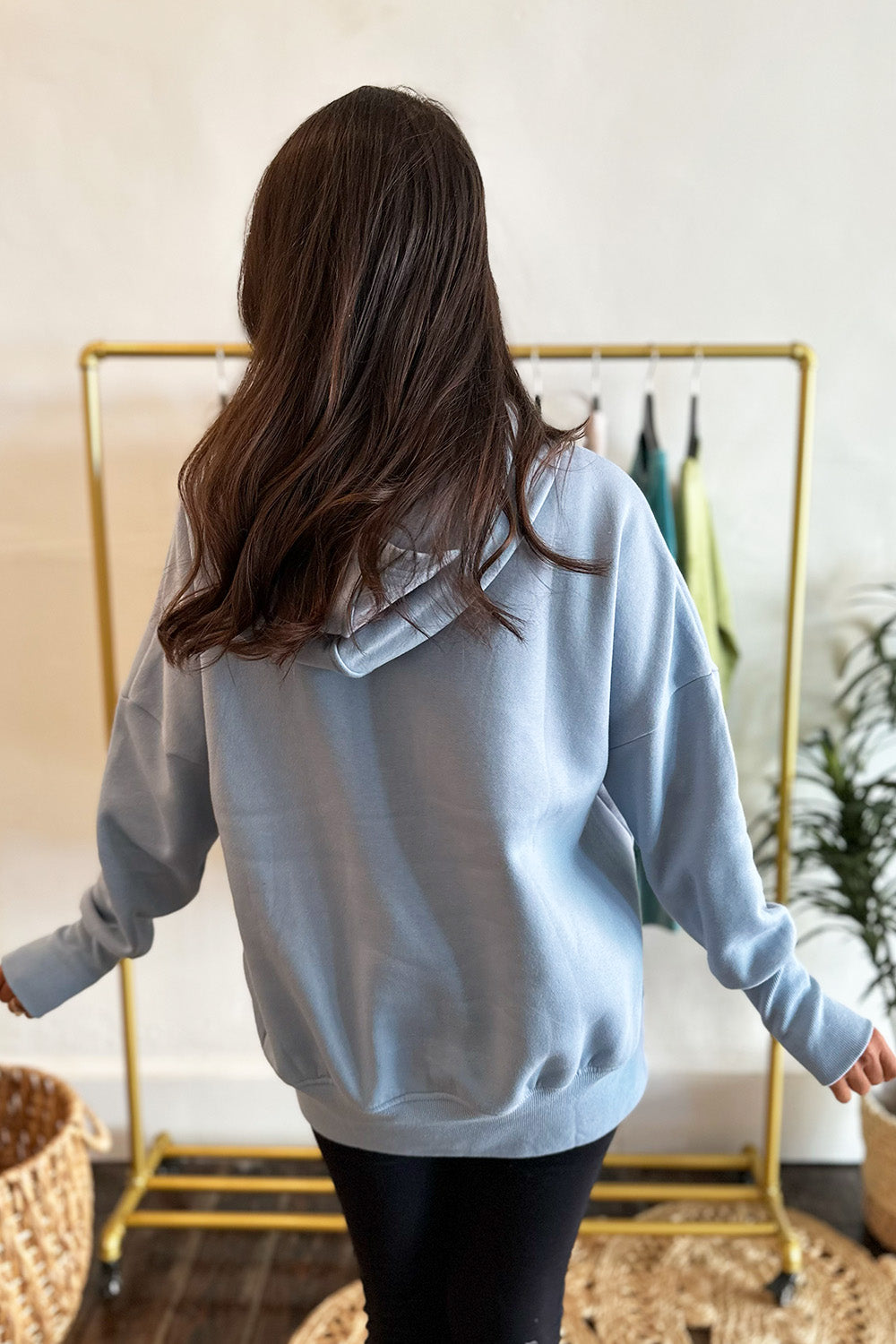 Half Button Fleece Hoodie Light Blue