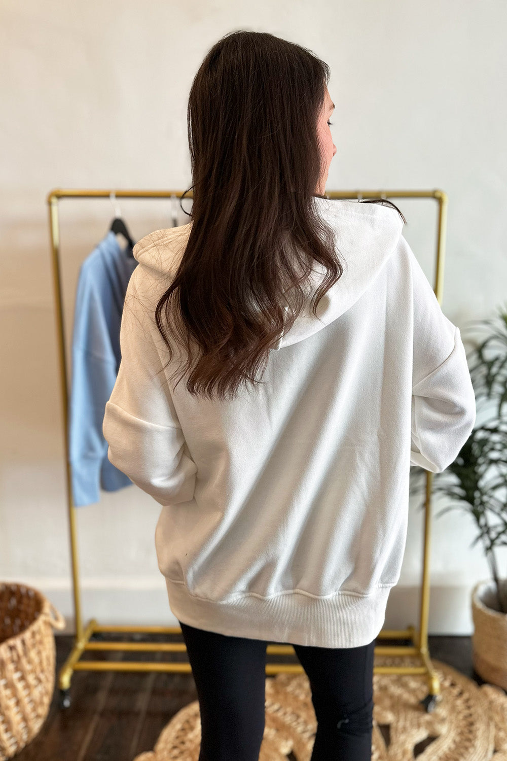 Half Button Fleece Hoodie White