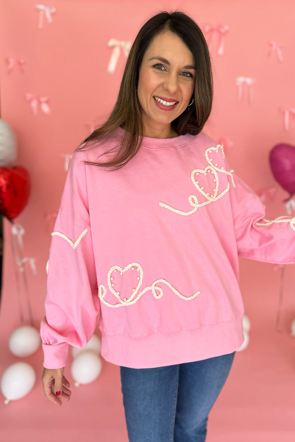 Pink Heart Thread and Peal Sweatshirt