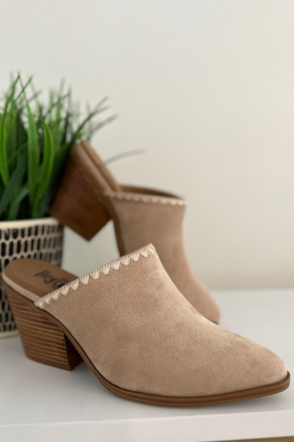 Tan Suede Heeled Mule