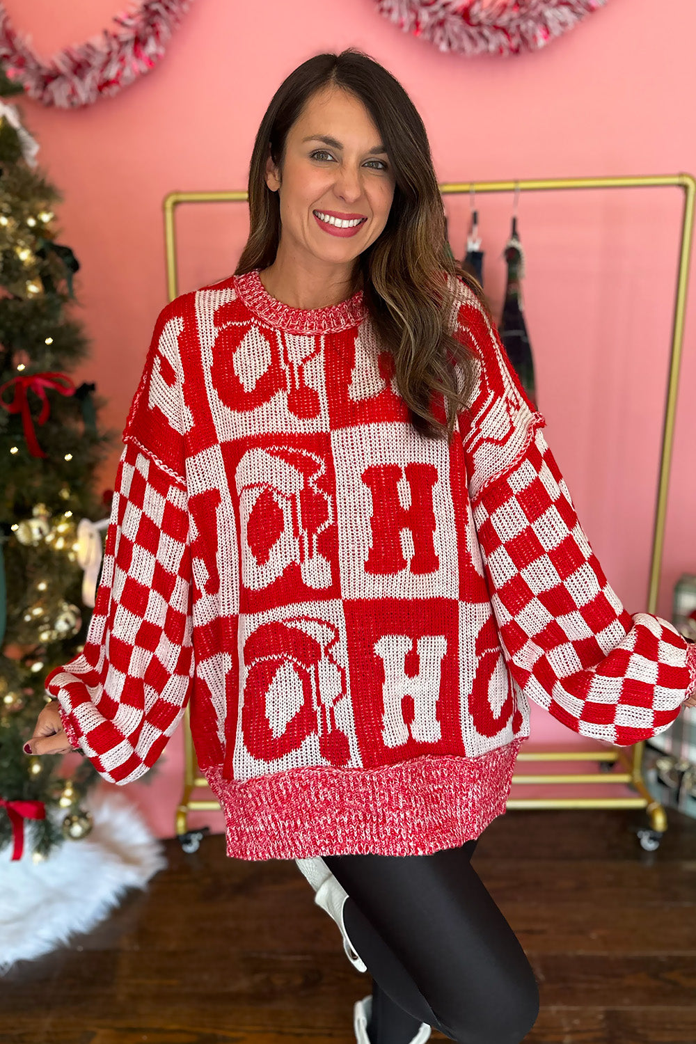 Red Checkered Ho Ho Ho Sweater