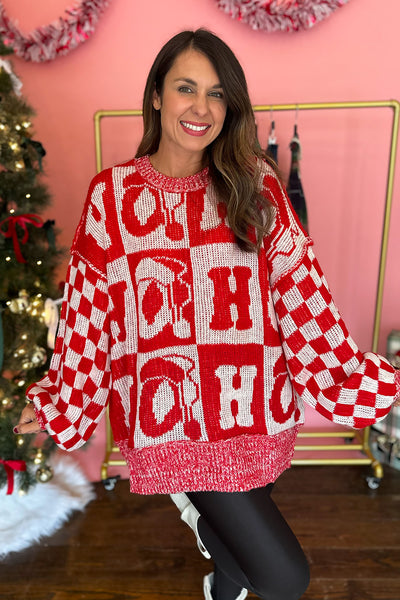Red Checkered Ho Ho Ho Sweater